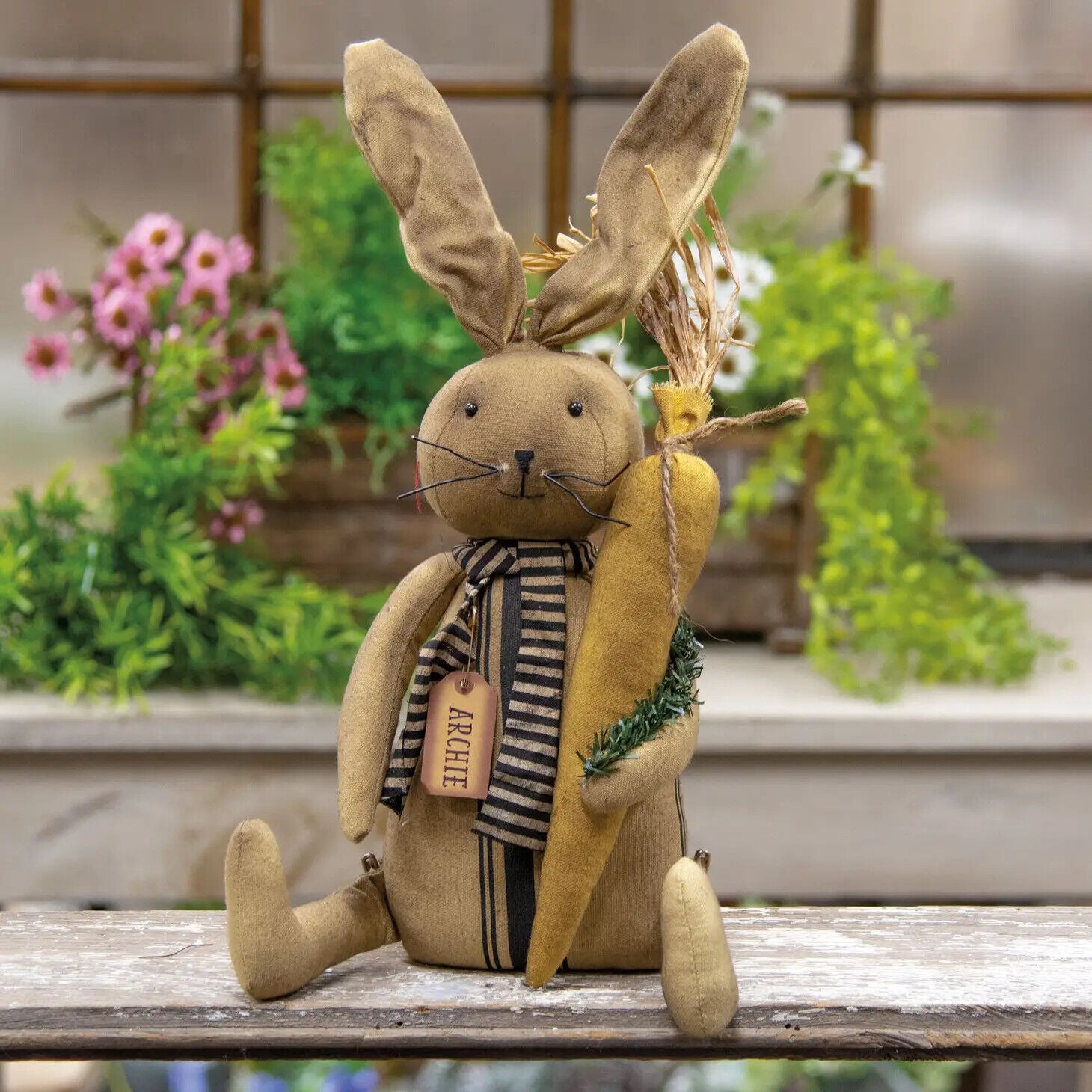 Primitive Easter Spring Archie Bunny y w/ Carrot Doll 14.5" Craft Supply - The Primitive Pineapple Collection