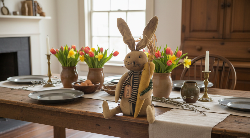 Primitive Easter Spring Archie Bunny y w/ Carrot Doll 14.5" Craft Supply - The Primitive Pineapple Collection