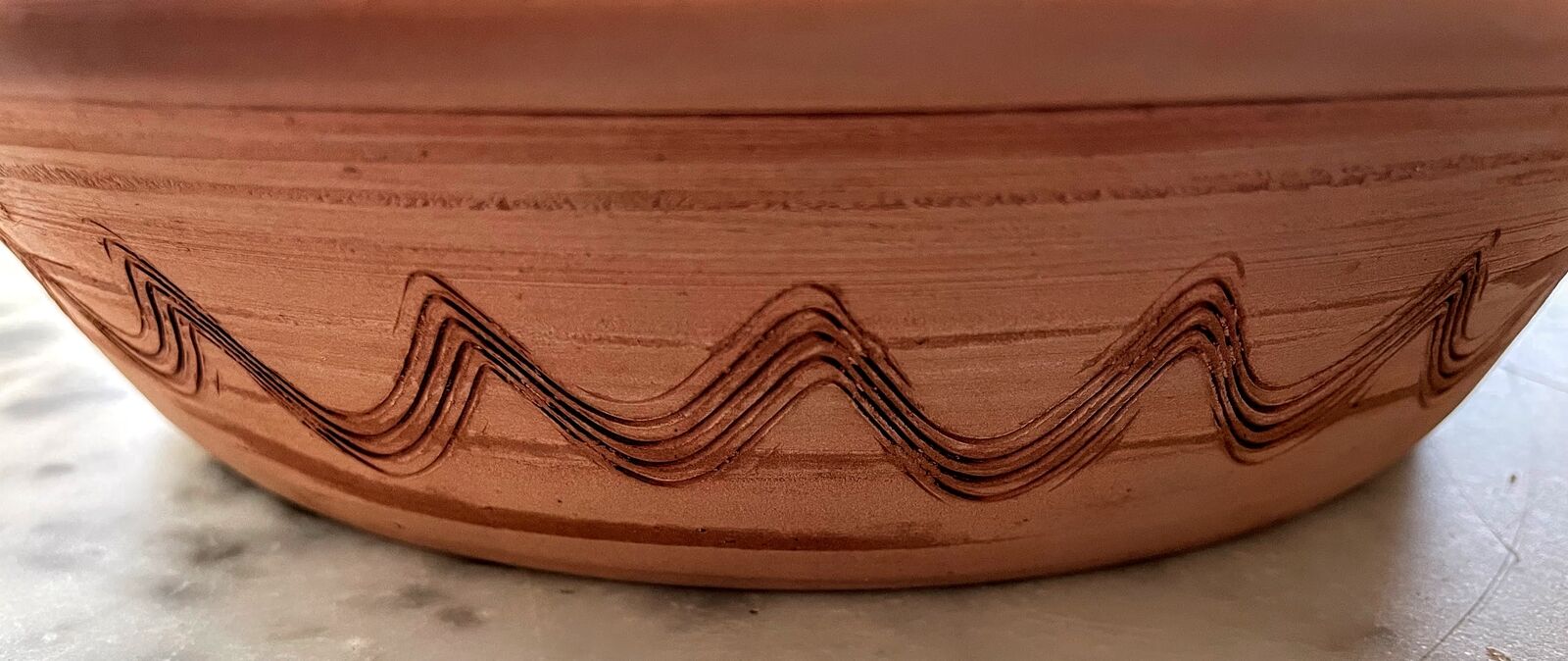 Handmade Primitive Redware Pottery Baking Dish Slipware Leaf Design 9" Signed - The Primitive Pineapple Collection