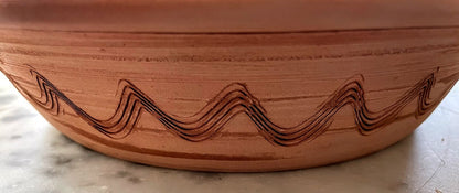 Handmade Primitive Redware Pottery Baking Dish Slipware Leaf Design 9&quot; Signed - The Primitive Pineapple Collection