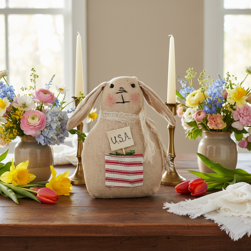Primitive Handmade USA Spring Bunny/Rabbit Shelf Tuck 5" Farmhouse Folk Art - The Primitive Pineapple Collection