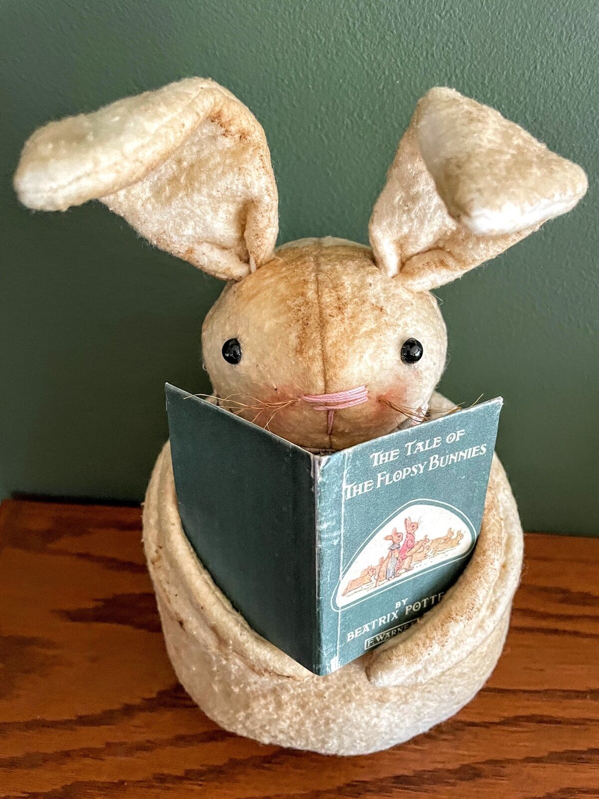 Primitive Handmade Flopsy Bunny Rabbit w/ Book Shelf Tuck 12" Farmhouse - The Primitive Pineapple Collection