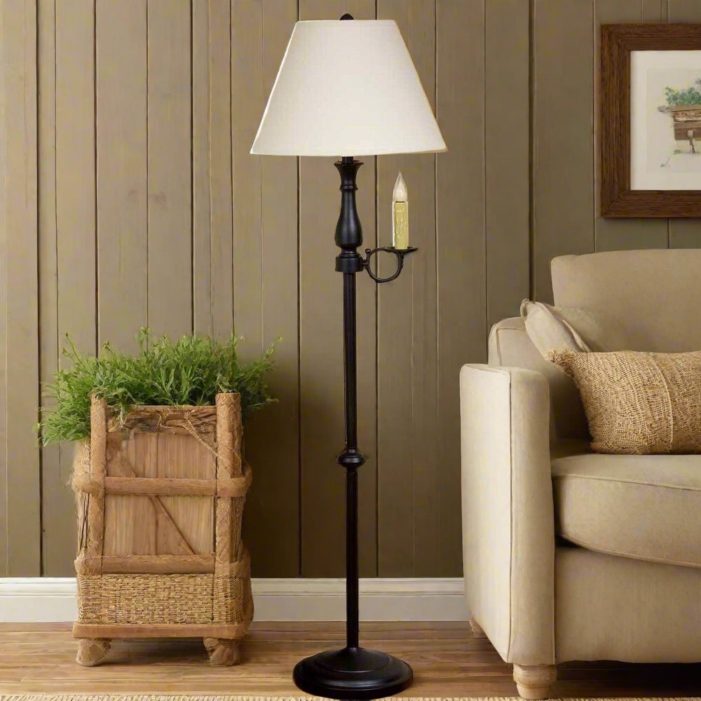 Primitive Farmhouse 50" Black Chandler Floor Lamp with Side Arm Country - The Primitive Pineapple Collection