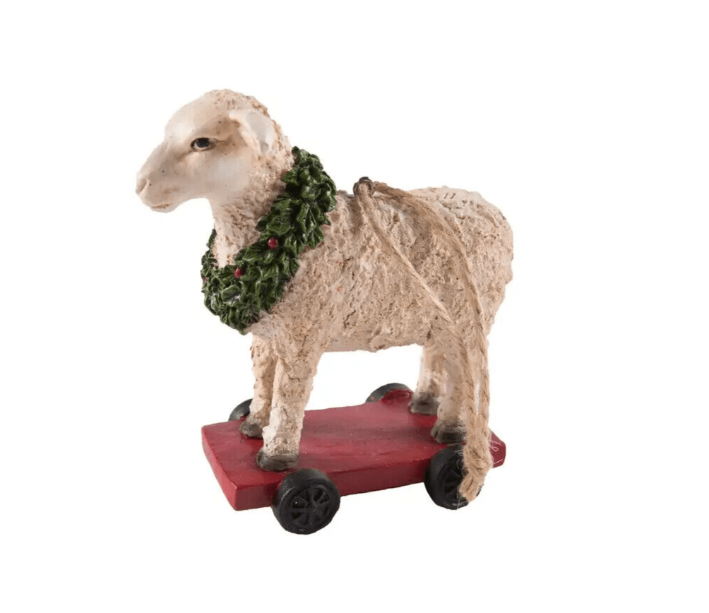 Primitive Farmhouse Lamb Pull Toy Ornament 3.5" Reproduction - The Primitive Pineapple Collection