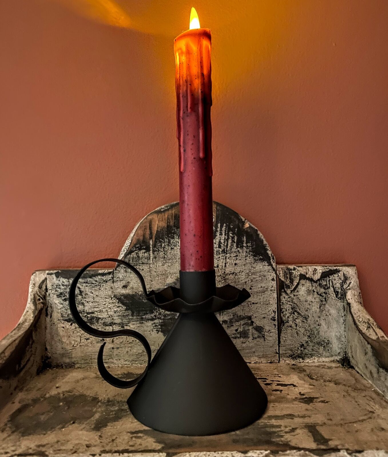 Primitive Farmhouse Strasburg Black Metal Taper Candle Holder 4.5" x 4" - The Primitive Pineapple Collection