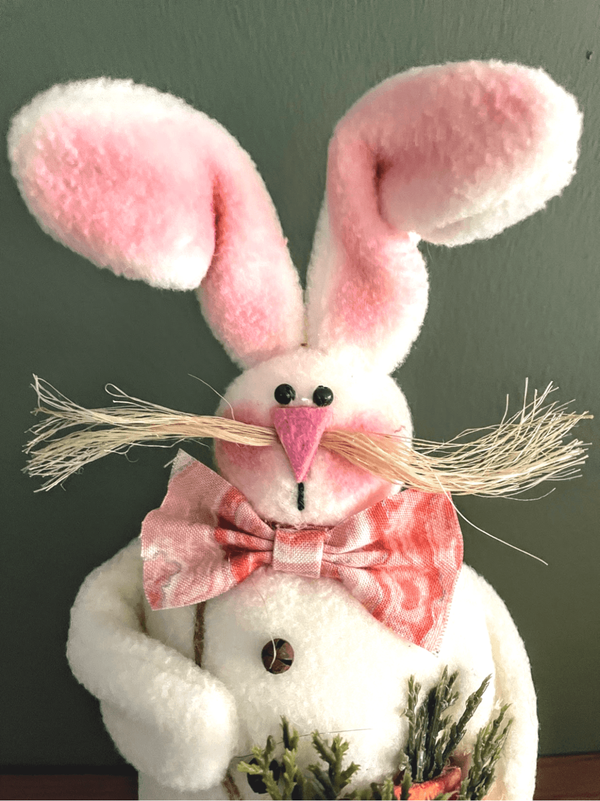 Primitive Handmade Spring "Benny" Bunny/Rabbit Doll 10.5" Carrots Shelf Tuck - The Primitive Pineapple Collection