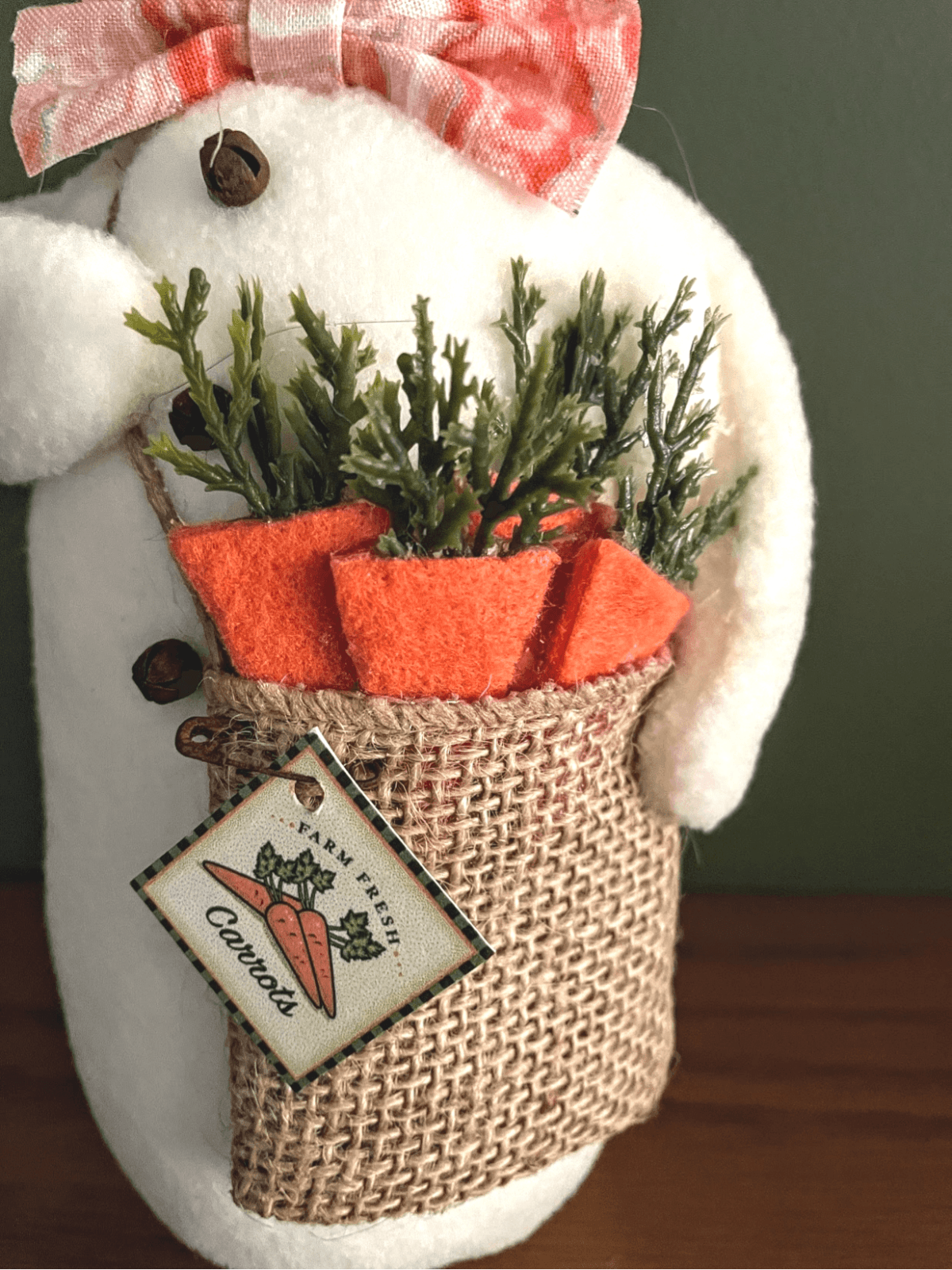 Primitive Handmade Spring "Benny" Bunny/Rabbit Doll 10.5" Carrots Shelf Tuck - The Primitive Pineapple Collection