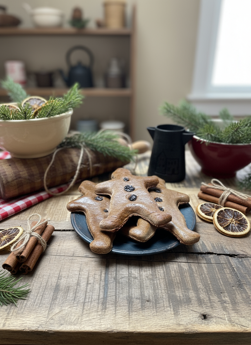 Primitive Farmhouse Vintage look 3pc Gingerbread Men Cookies w/ Raisins Christmas - The Primitive Pineapple Collection