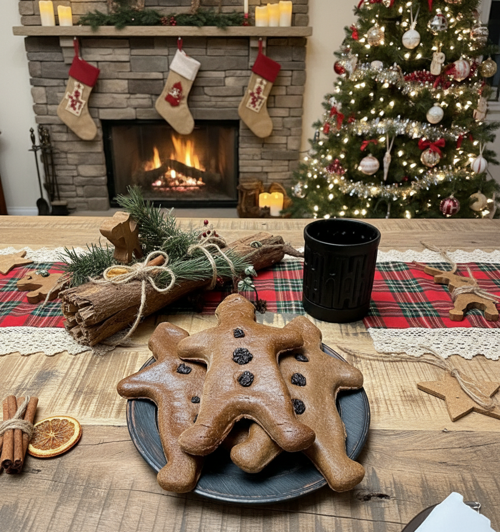 Primitive Farmhouse Vintage look 3pc Gingerbread Men Cookies w/ Raisins Christmas - The Primitive Pineapple Collection
