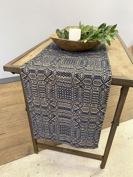 Primitive Farmhouse Navy Linen 32" x 14" Cotton Table Runner Country Rustic - The Primitive Pineapple Collection