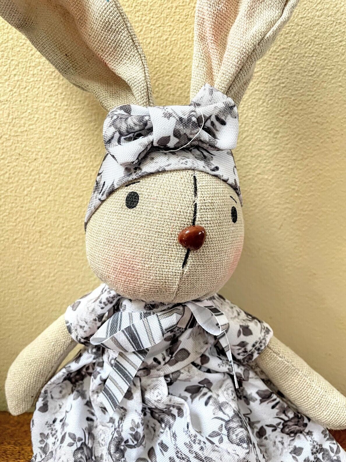Spring Easter 14.5" Farmhouse Bunny in Black and White Dress Doll Shelf Sitter - The Primitive Pineapple Collection