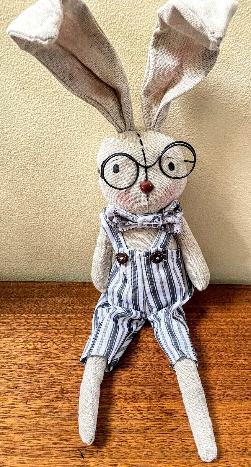 Spring Easter 13.5"" Farmhouse Bunny Boy in Black and White Jumper Doll - The Primitive Pineapple Collection