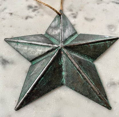 Primitive Farmhouse 6&quot; Hanging Copper Tin Star Ornament Patina Rustic - The Primitive Pineapple Collection