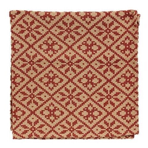 Primitive Colonial Rose Red Short Runner 14" x 32"" Woven Textile Farmhouse - The Primitive Pineapple Collection