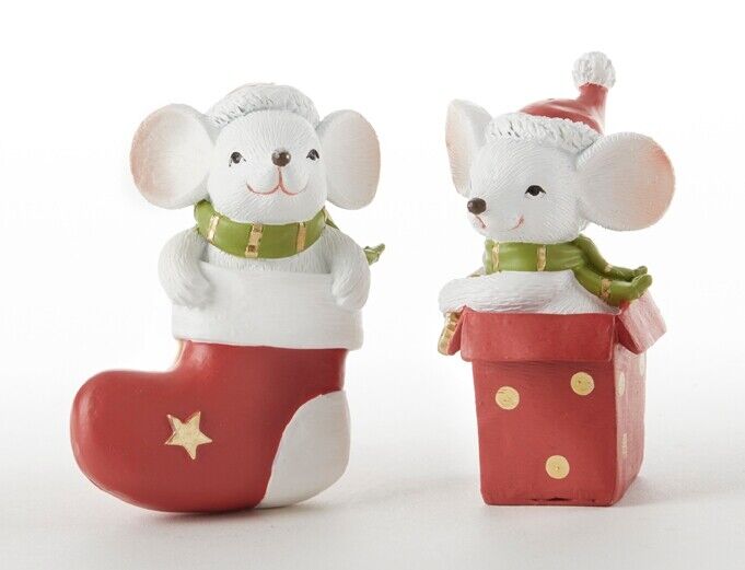 Christmas Holiday 2 pc Resin Christmas Mice Ornaments 3&quot; - The Primitive Pineapple Collection