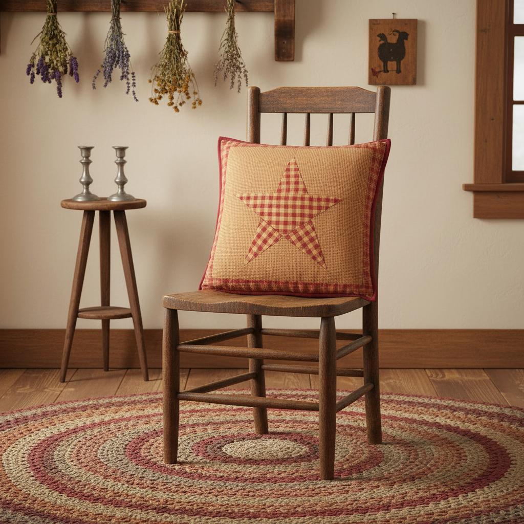Primitive Farmhouse 9 Star Patch Quilted Accent Pillow w/ Fill 16x16" - The Primitive Pineapple Collection