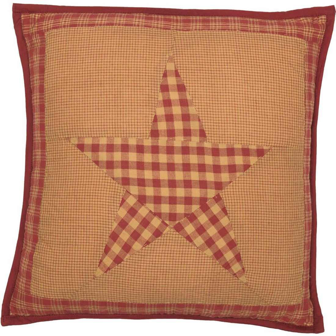 Primitive Farmhouse 9 Star Patch Quilted Accent Pillow w/ Fill 16x16&quot; - The Primitive Pineapple Collection