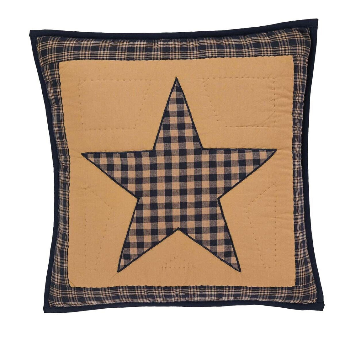 Primitive Farmhouse Navy Star Patch Quilted Accent Pillow w/ Fill 16x16&quot; - The Primitive Pineapple Collection