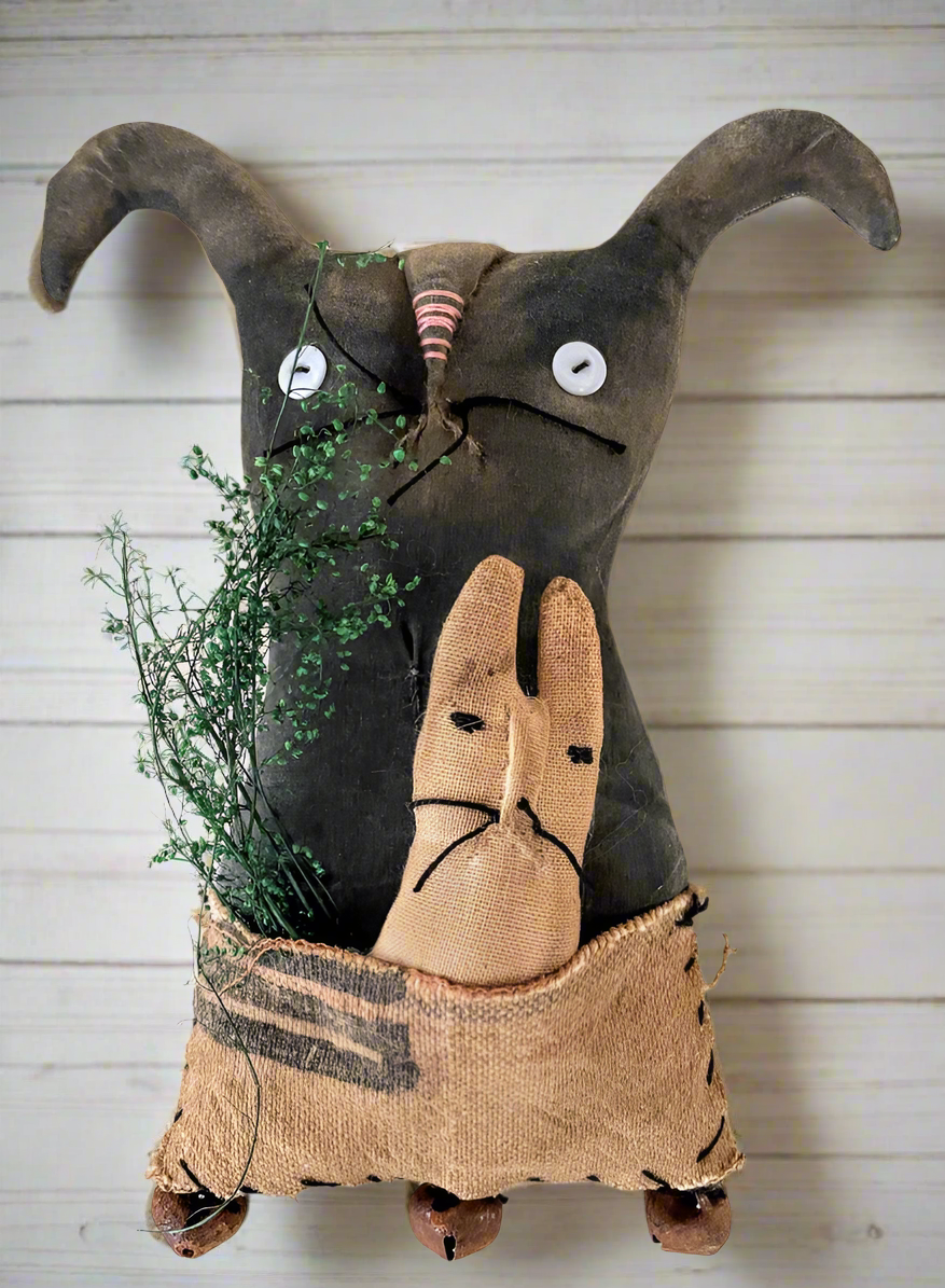 Primitive Easter Spring Hanging Momma and Baby Chocolate Bunny Hanging Doll 10" - The Primitive Pineapple Collection