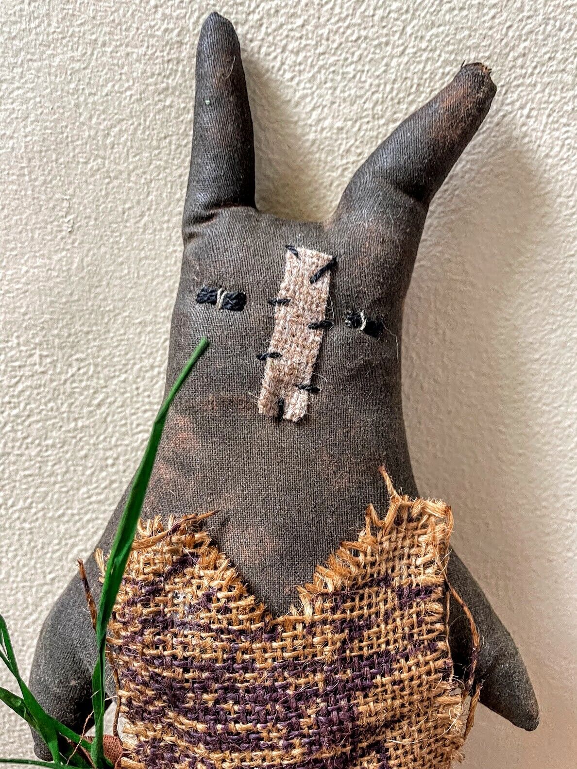 Primitive Easter Spring Flopsy Chocolate Bunny Doll 12" w/ Carrot Handcrafted - The Primitive Pineapple Collection
