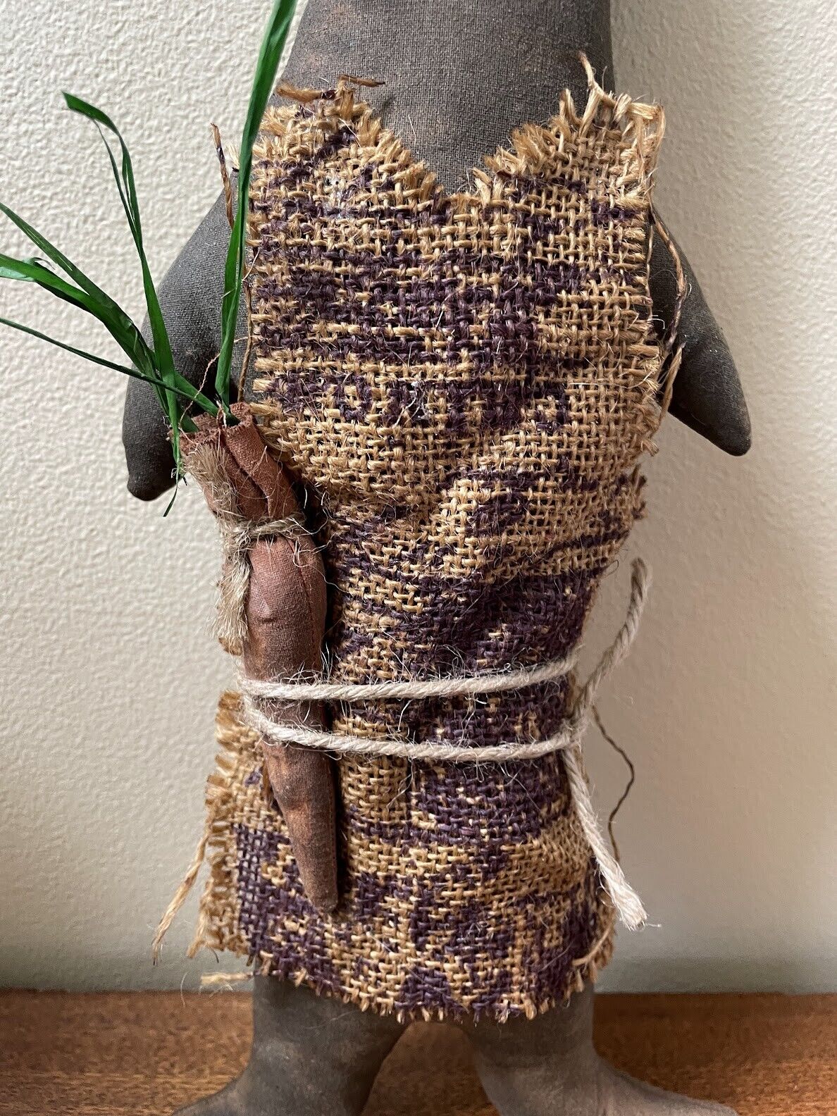 Primitive Easter Spring Flopsy Chocolate Bunny Doll 12" w/ Carrot Handcrafted - The Primitive Pineapple Collection