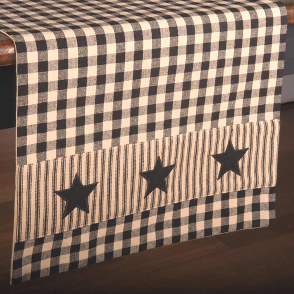 Primitive Colonial Farmhouse Black and Tan Heritage Star Table Runner 14x45" - The Primitive Pineapple Collection