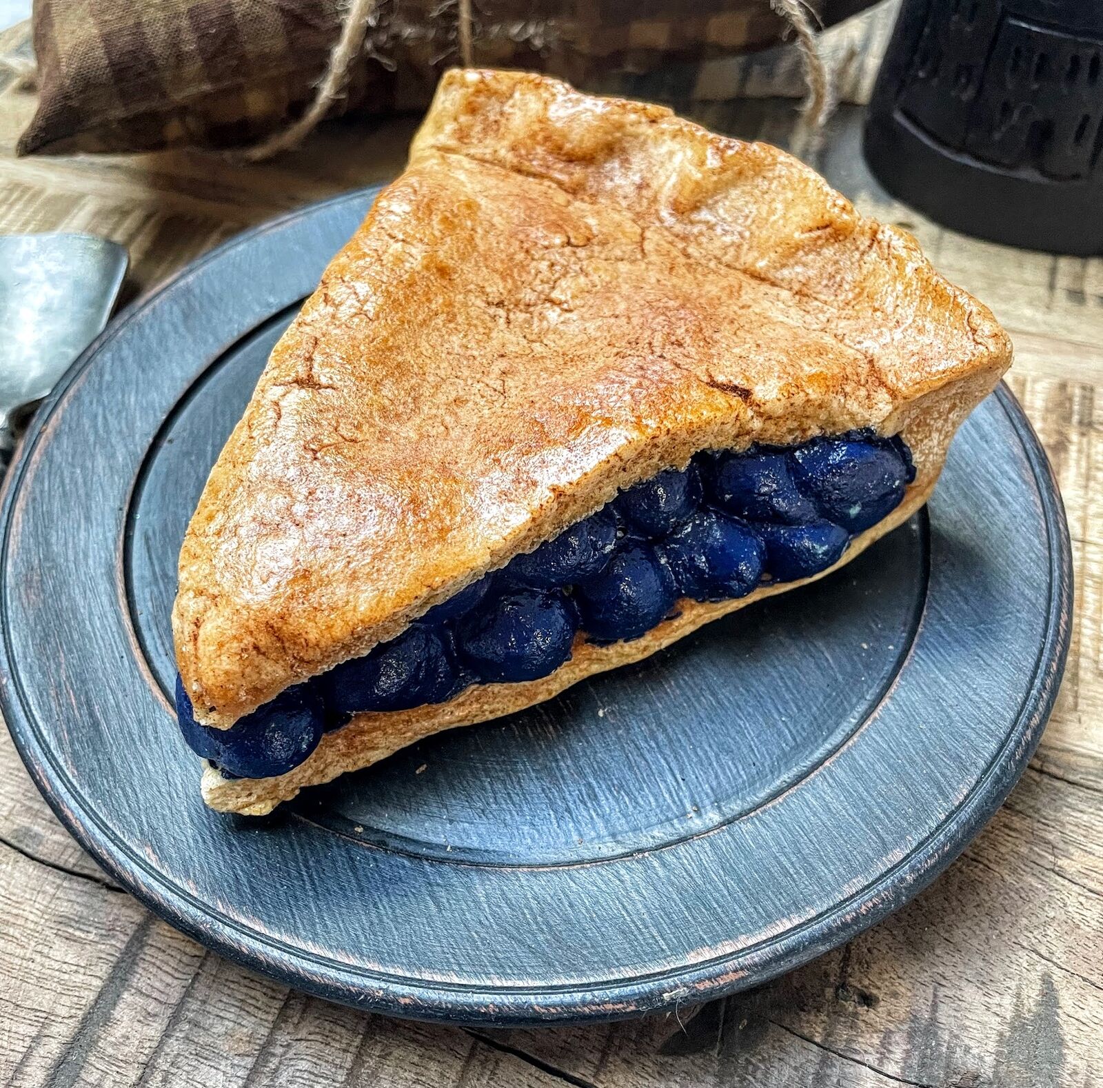 Primitive Farmhouse Handcrafted Faux Blueberry Pie Slice - The Primitive Pineapple Collection