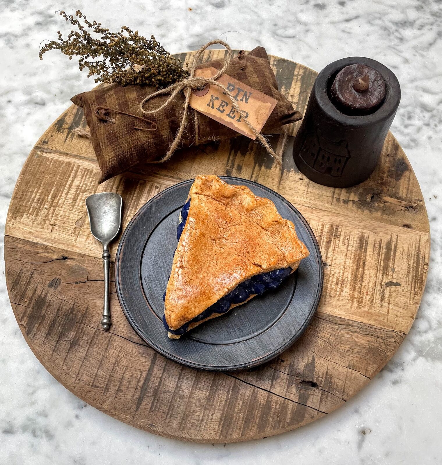 Primitive Farmhouse Handcrafted Faux Blueberry Pie Slice - The Primitive Pineapple Collection
