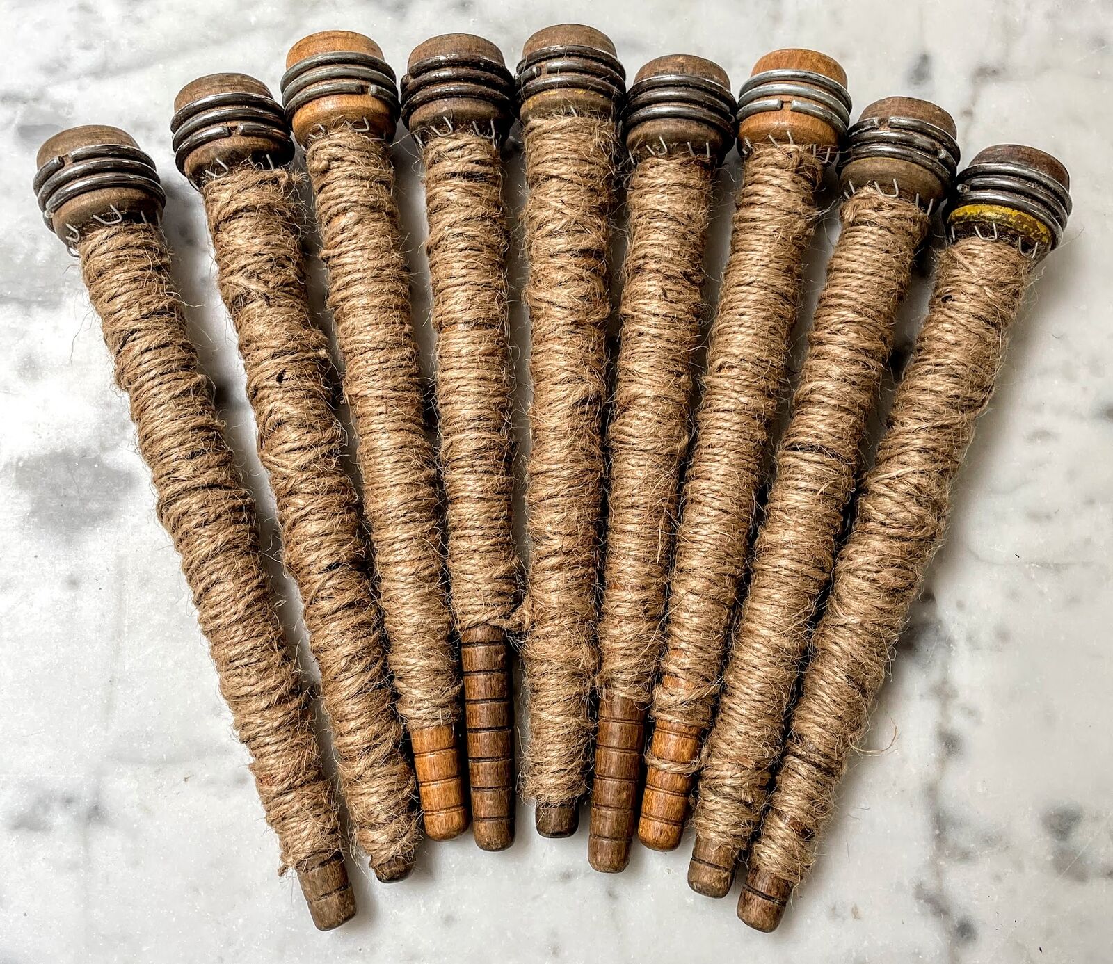 Primitive Vintage 8" Wood Spinning Bobbin w/Jute - The Primitive Pineapple Collection