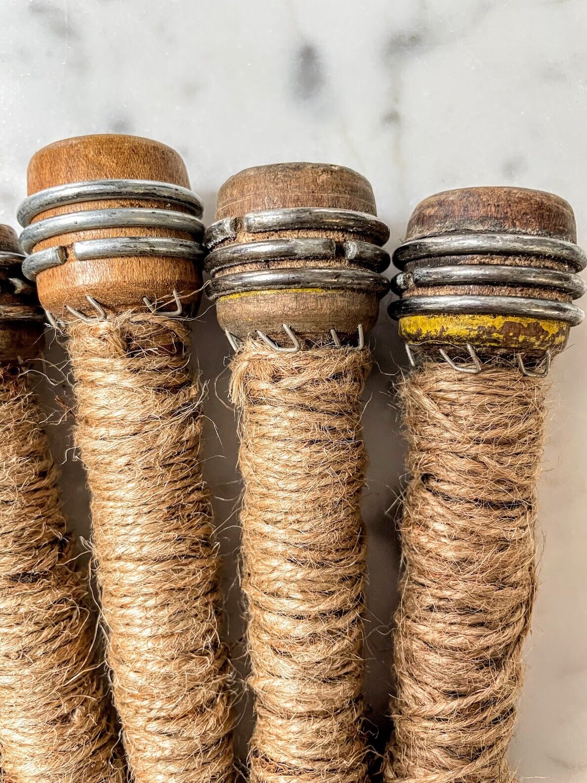 Primitive Vintage 8" Wood Spinning Bobbin w/Jute - The Primitive Pineapple Collection