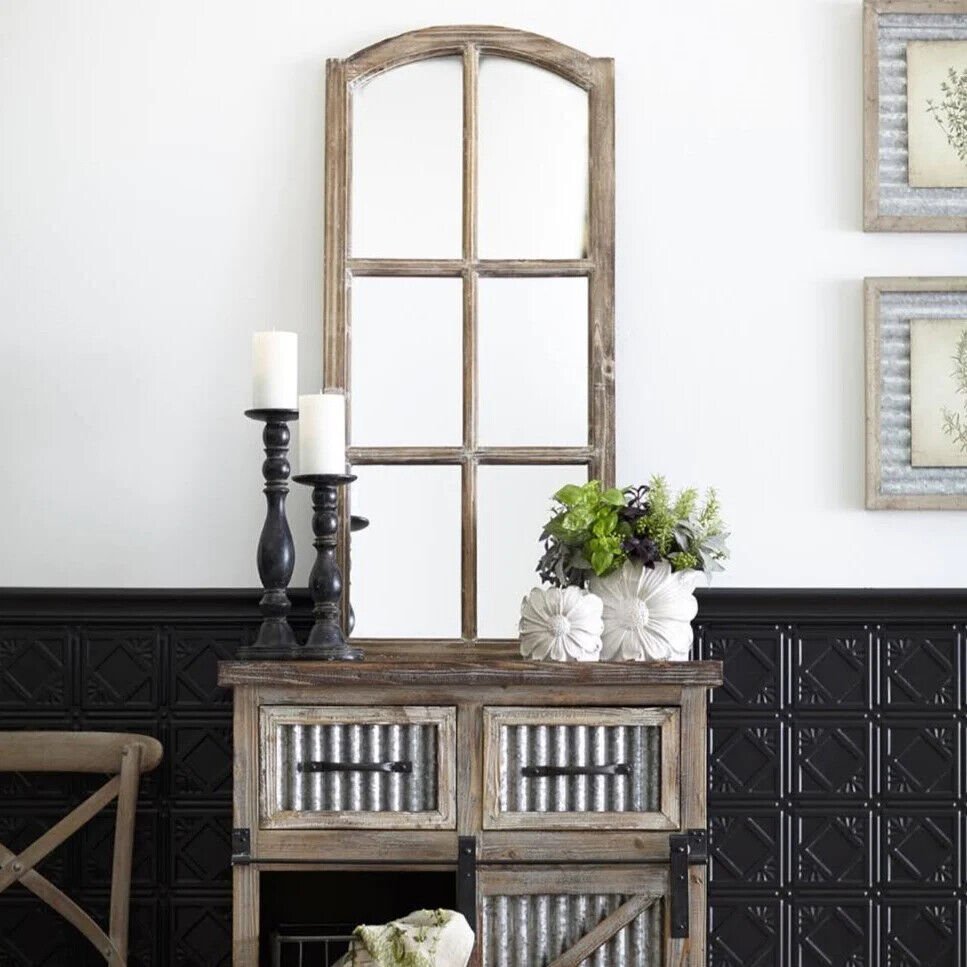 Primitive Large French Farmhouse Style Wood Mirror 43" H - The Primitive Pineapple Collection