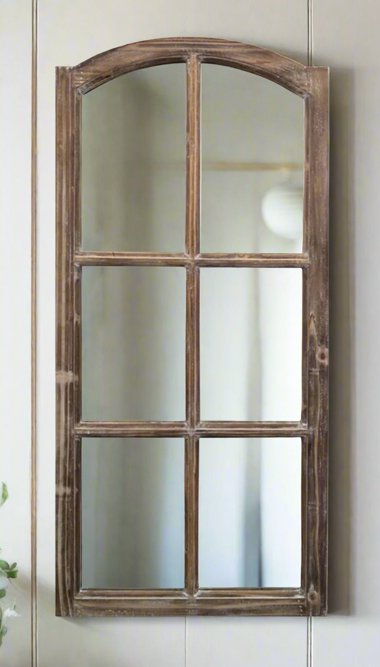 Primitive Large French Farmhouse Style Wood Mirror 43" H - The Primitive Pineapple Collection