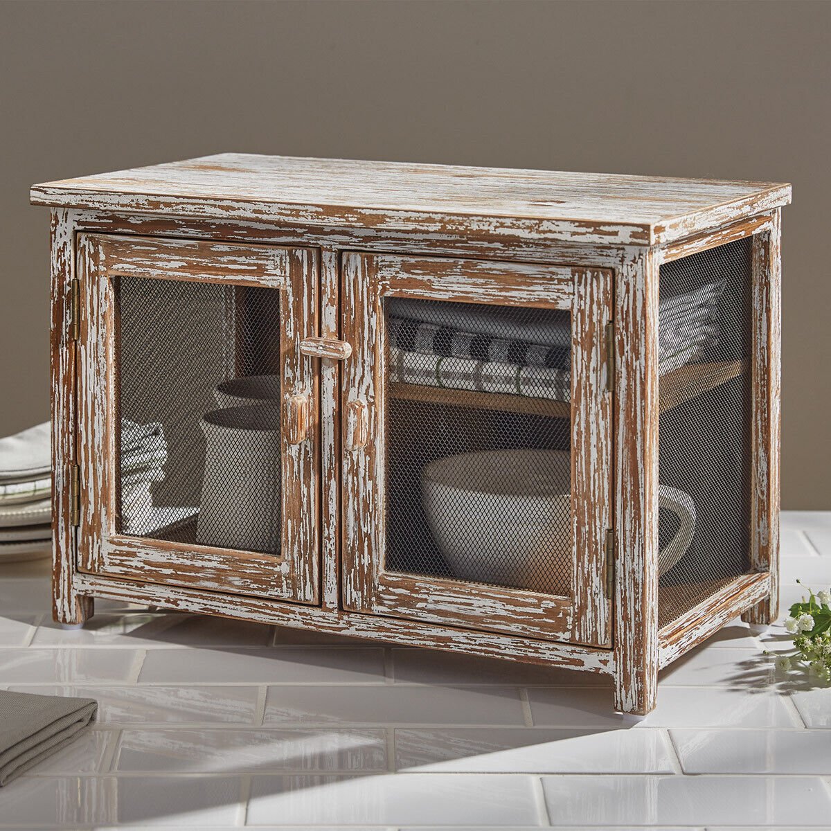 Primitive Vintage Reproduction Table Top Pie Safe 16.5" - The Primitive Pineapple Collection