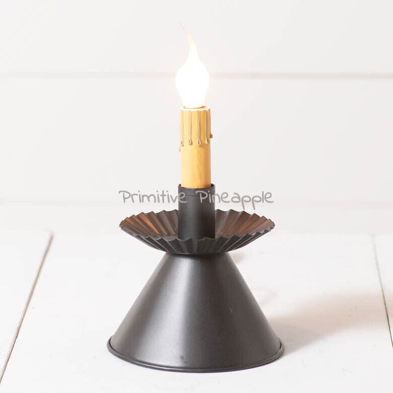 Primitive Colonial Electric Black Cone Tin Accent Light w/ Bulb 5.25" - The Primitive Pineapple Collection