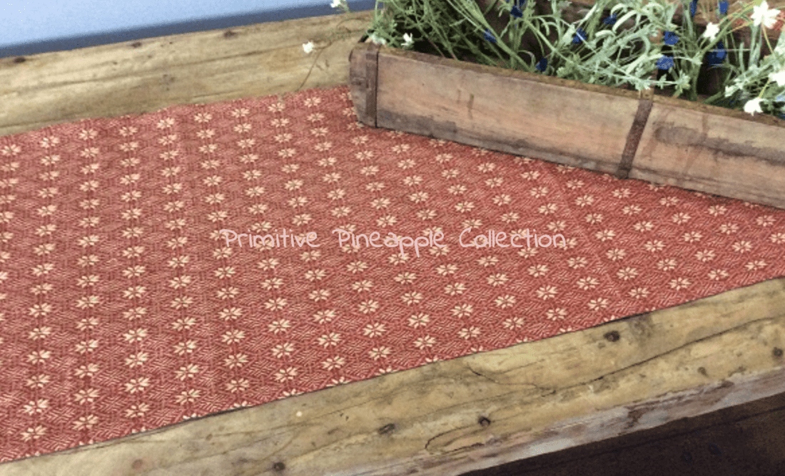 Primitive Packsville Rose Cranberry and Linen 14&quot; x 56&quot; Long Runner Textile - The Primitive Pineapple Collection
