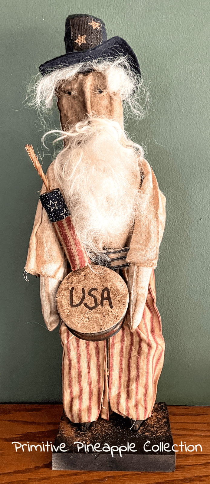 Primitive Farmhouse Handcrafted Uncle Sam Doll on Stand 19" - The Primitive Pineapple Collection