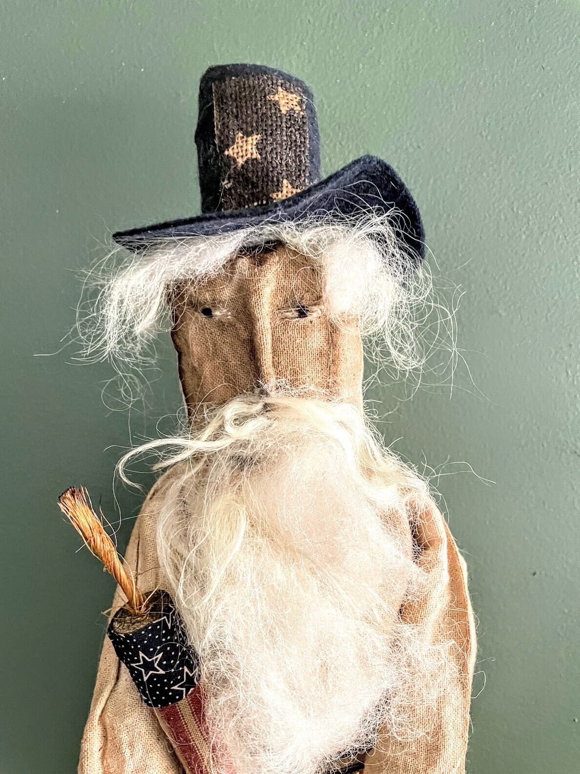 Primitive Farmhouse Handcrafted Uncle Sam Doll on Stand 19" - The Primitive Pineapple Collection