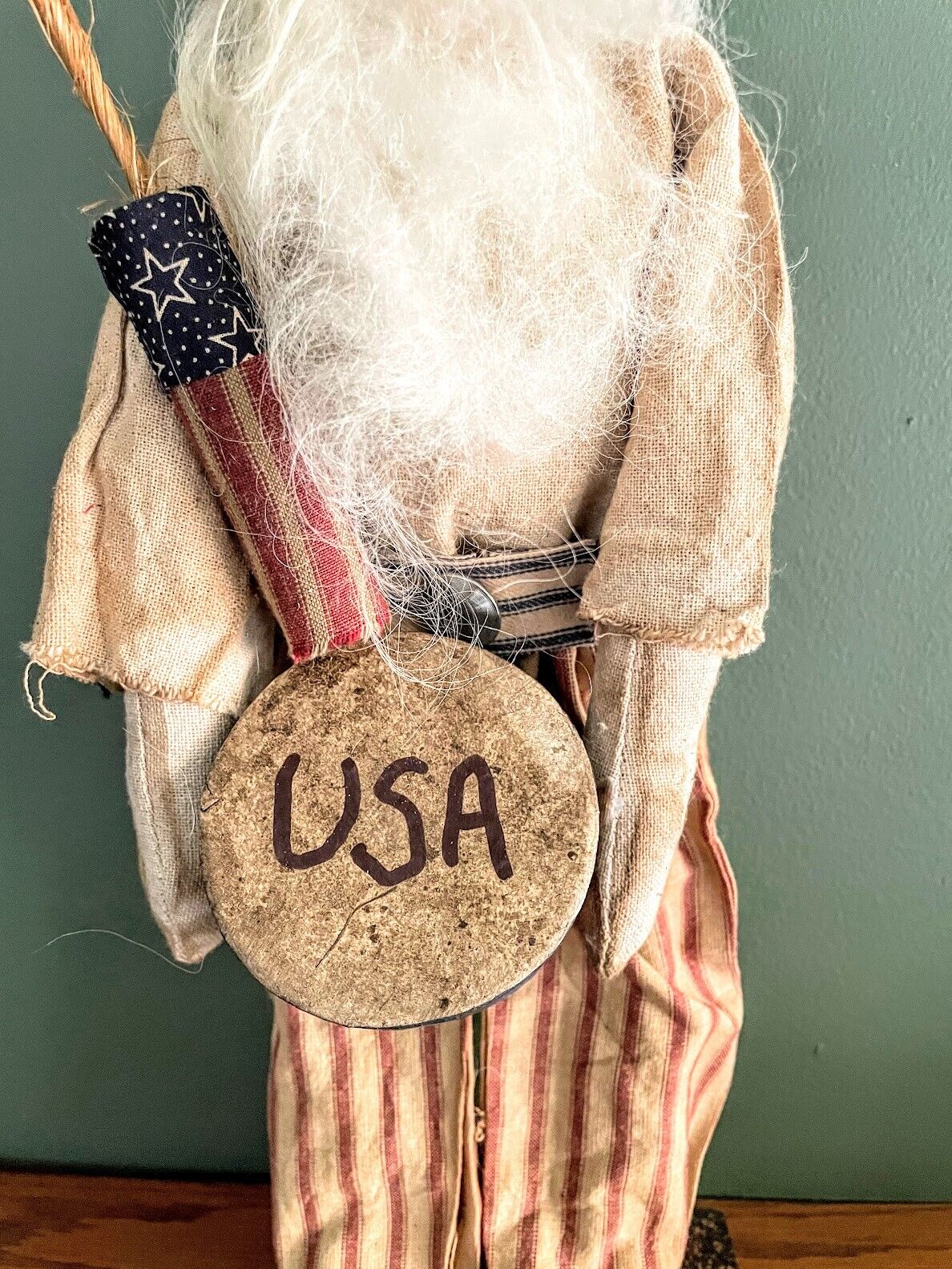 Primitive Farmhouse Handcrafted Uncle Sam Doll on Stand 19" - The Primitive Pineapple Collection
