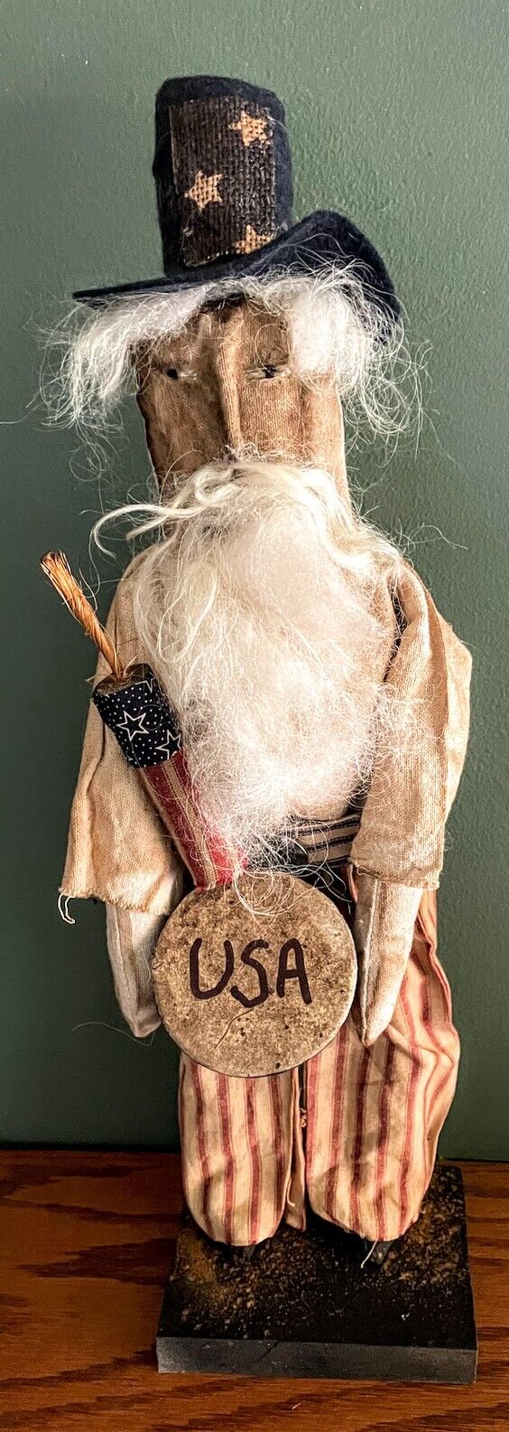 Primitive Farmhouse Handcrafted Uncle Sam Doll on Stand 19" - The Primitive Pineapple Collection