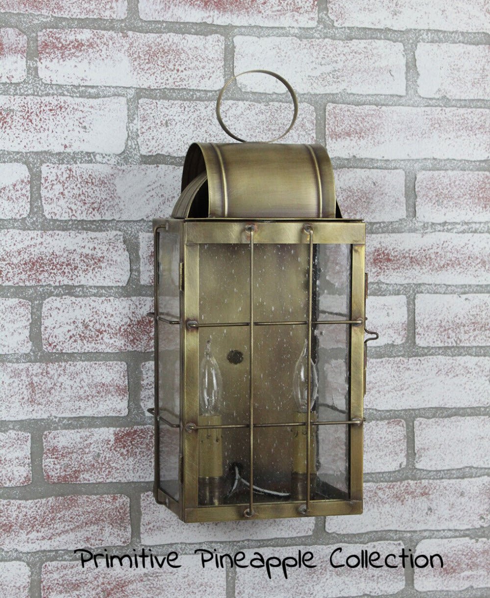 Colonial Handcrafted Antique Brass Danbury Outdoor 17.5&quot; Wall Lantern - The Primitive Pineapple Collection