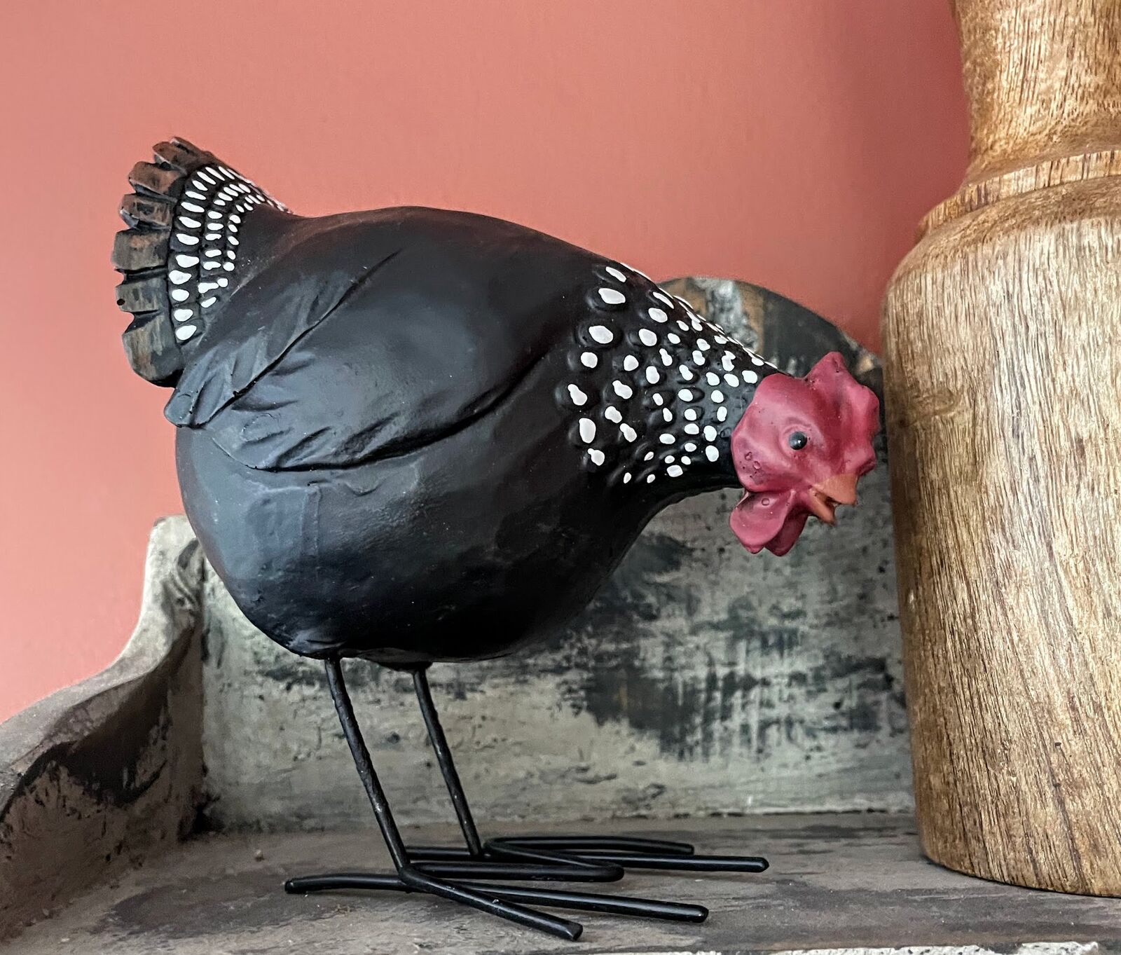 Primitive Farmhouse 6" Resin Black Chicken Rooster Figurine with wire Feet - The Primitive Pineapple Collection