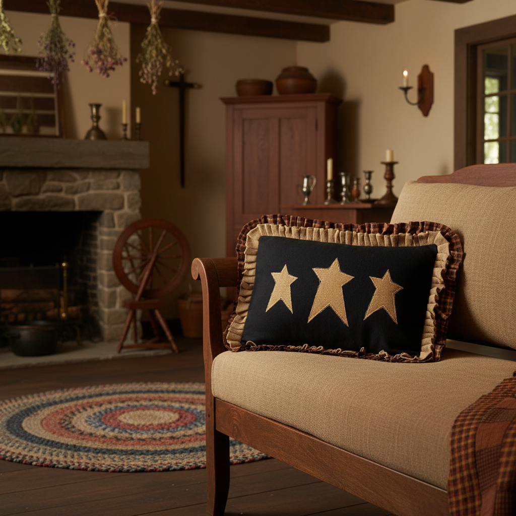 Primitive Farmhouse. Heritage Farms Primitive Stars Pillow 14x22 w/ Fill - The Primitive Pineapple Collection