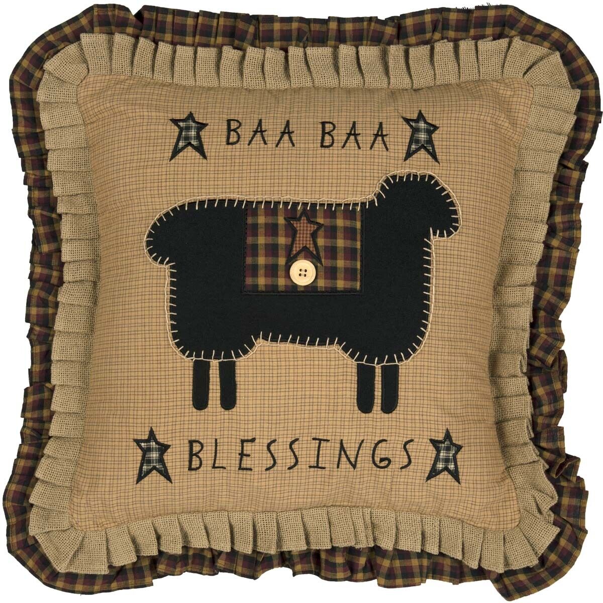 Primitive Farmhouse Heritage Farms Baa Baa Blessings Pillow w/ Fill 16x16" - The Primitive Pineapple Collection