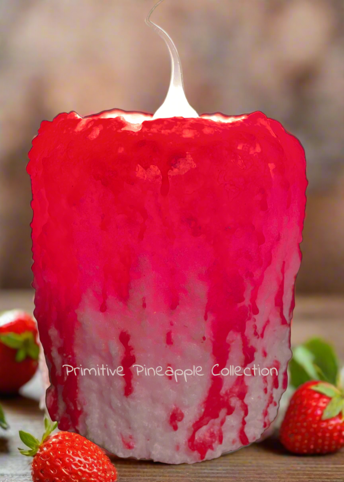 Primitive/Country Handcrafted Electric Hearth Strawberry Parfait Candle 5 x 4’5&quot; - The Primitive Pineapple Collection