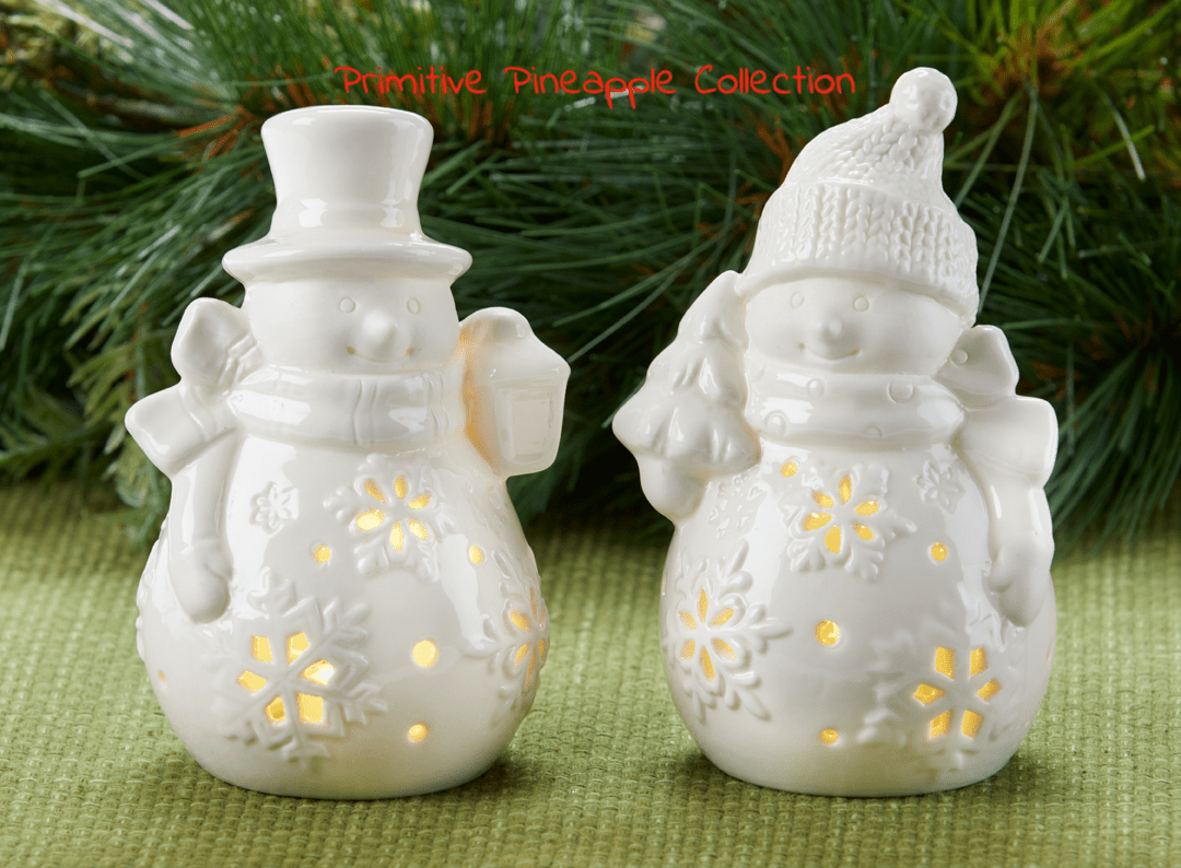 Christmas / Holiday Light up 5 LED White Porcelain Snowman 2 pc Figur –  The Primitive Pineapple Collection