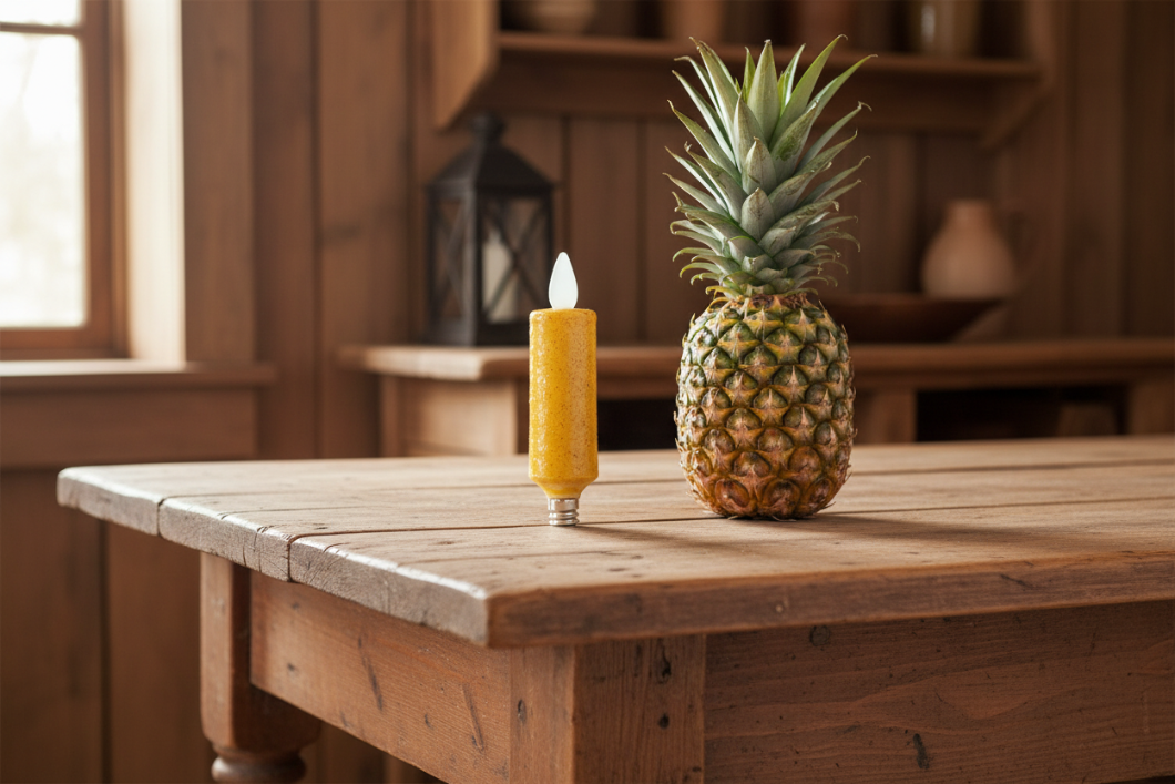 Primitive Grungy Mustard 3.5" Moving flame Electric Light bulb Candle - The Primitive Pineapple Collection