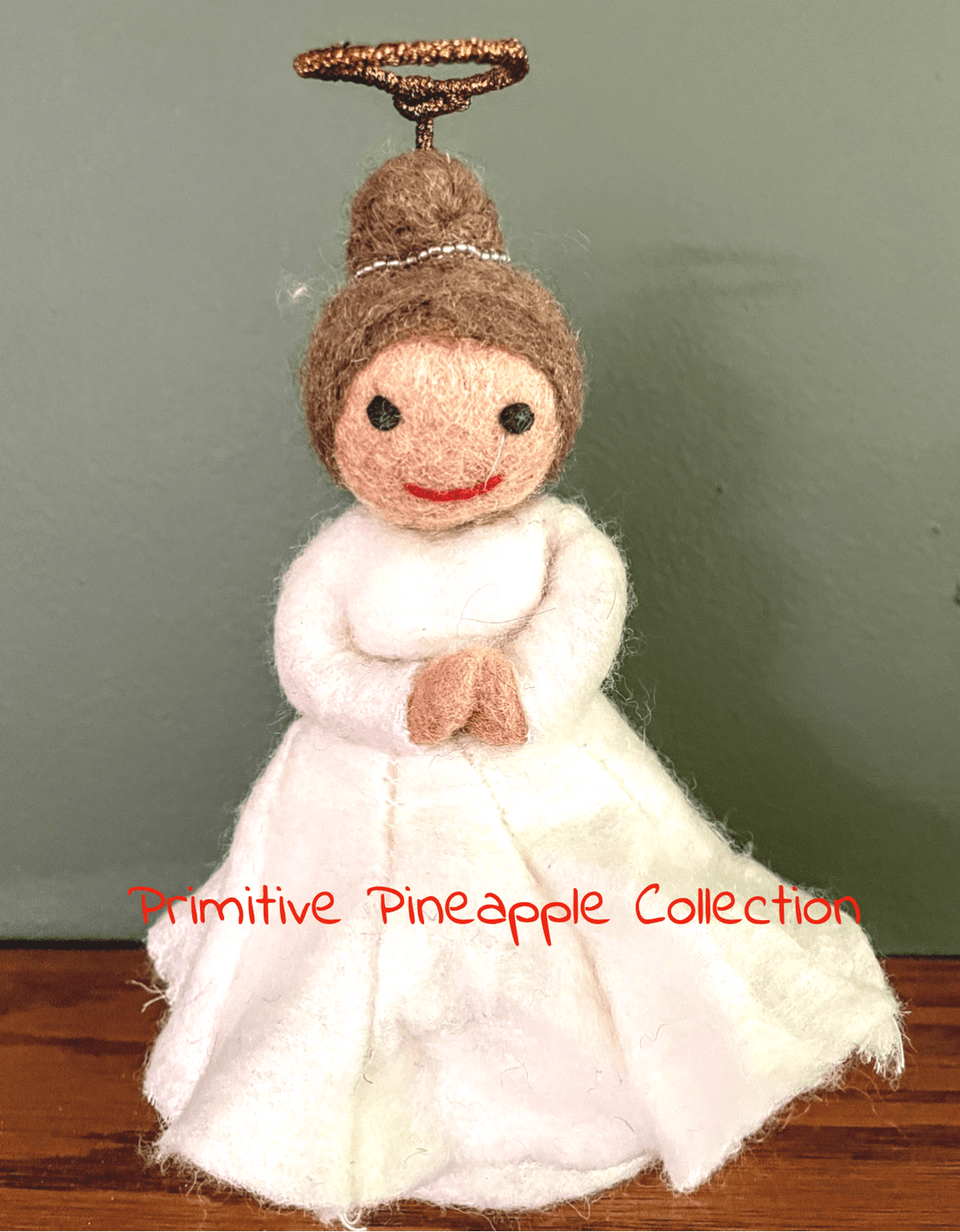 Primitive Handcrafted Wool Felt Christmas Angel Tree Topper Shelf Sitter 6.7&quot; - The Primitive Pineapple Collection