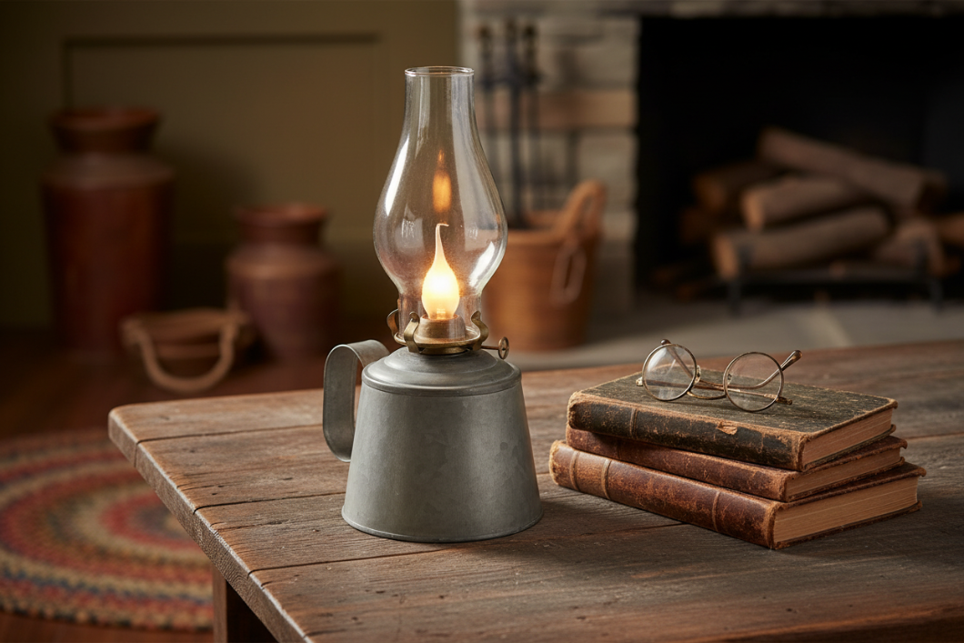 Primitive Reproduction Electric Oil Lamp with Glass Globe 11" - The Primitive Pineapple Collection