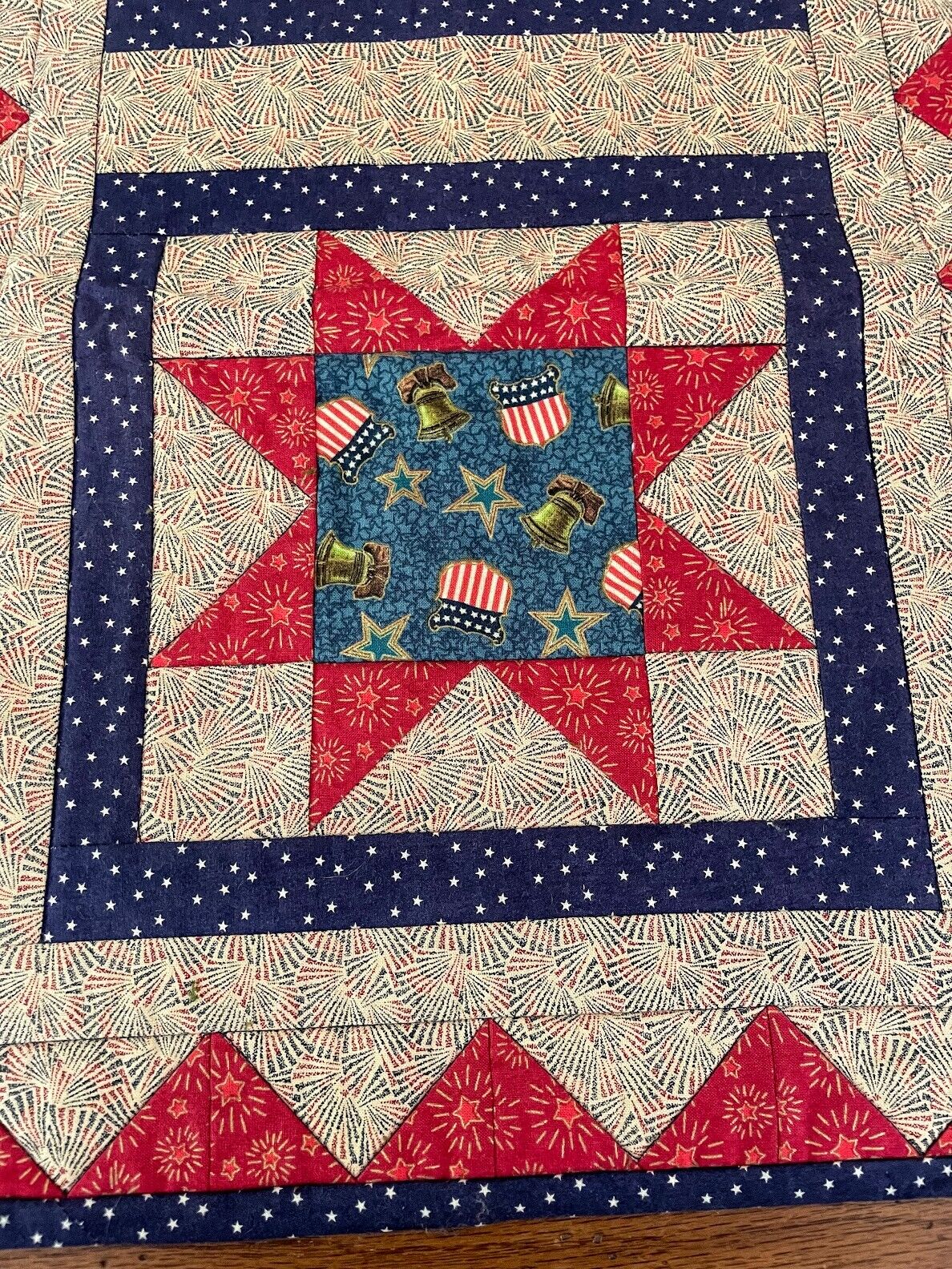 Primitive Folk Art Handcrafted Liberty Bell 38" x 15" Table Runner Farmhouse - The Primitive Pineapple Collection