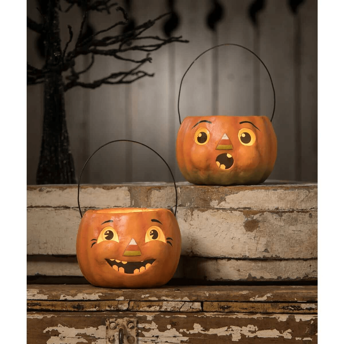 Bethany Lowe 2023 Halloween Surprised Candy Corn Pumpkin Bucket Petite TJ2322 - The Primitive Pineapple Collection
